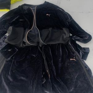 Matching navy blue velvet puma tracksuit pant and jacket